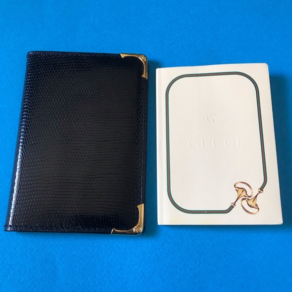 GUCCI Address/Phone Business Card Folio - VINTAGE 70s - RARE- Black Lizard - NEW - Picture 1 of 10